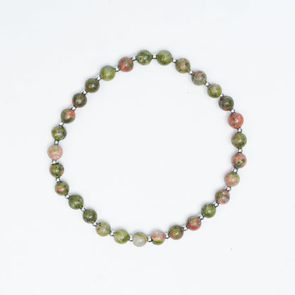 Natural Unakite stretchy bracelet with Stainless steel beads