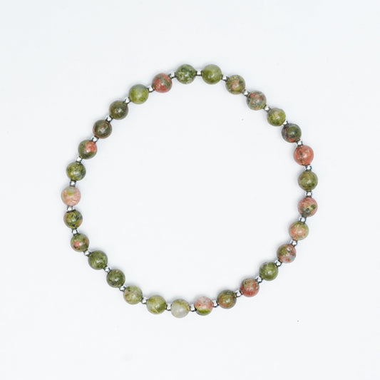 Natural Unakite stretchy bracelet with Stainless steel beads