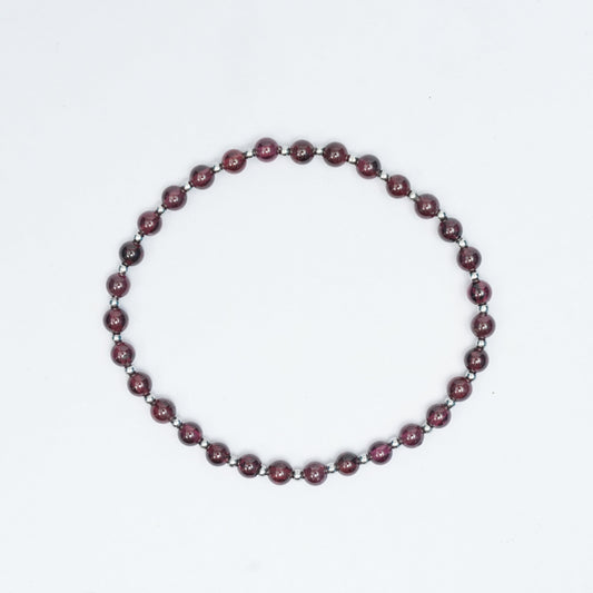 Natural Garnet stretchy bracelet with Stainless steel beads