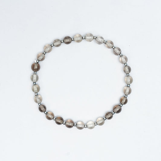 Natural Smoky Quartz Stretchy bracelet with Stainless steel beads