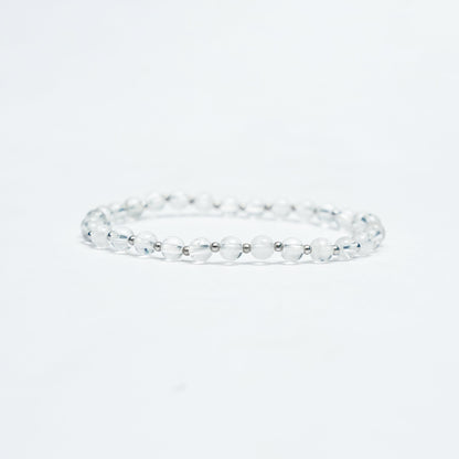 Natural Clear Quartz stretchy bracelet with Stainless steel beads