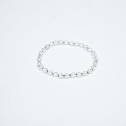 Natural Clear Quartz stretchy bracelet with Stainless steel beads