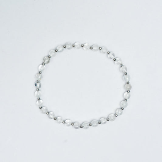Natural Clear Quartz stretchy bracelet with Stainless steel beads