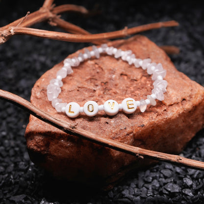 LOVE - Rose Quartz Chip Bracelet