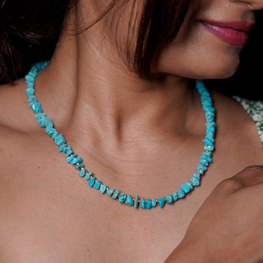 Natural Turquoise Chip bead Necklace - adjustable length