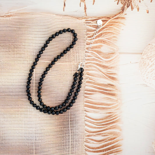 Dainty Faceted Black Tourmaline  Necklace - 4mm Natural Gemstones & Sterling Silver Clasp
