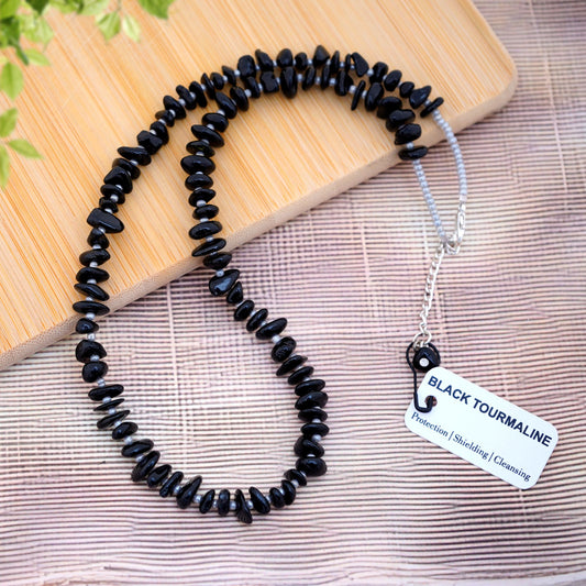 Black Tourmaline Chip bead Necklace - adjustable length