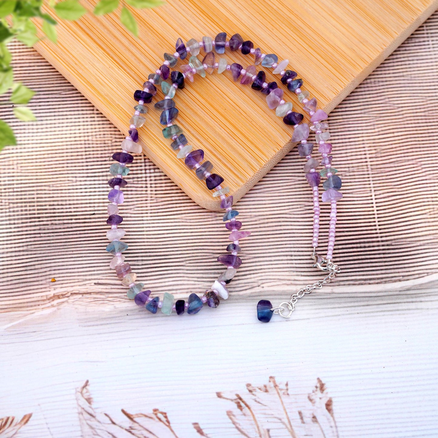 Natural Fluorite Chip bead Necklace - adjustable length