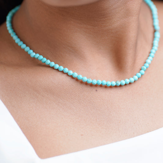 Dainty Faceted Turquoise Necklace - 4mm Natural Gemstones & Sterling Silver Clasp