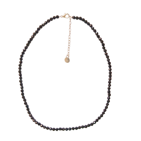 Dainty Faceted Black Tourmaline  Necklace - 4mm Natural Gemstones & Sterling Silver Clasp