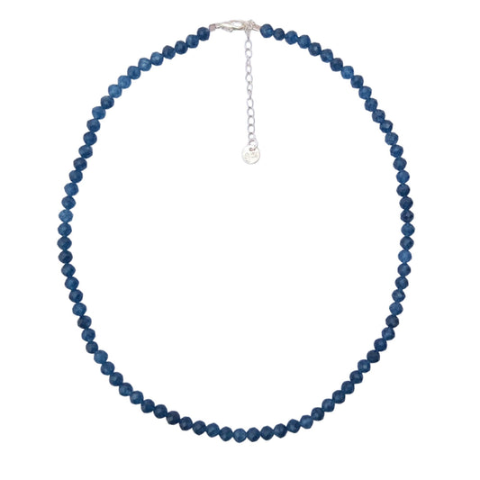 Dainty Faceted Sapphire Necklace - 4mm Natural Gemstones & Sterling Silver Clasp
