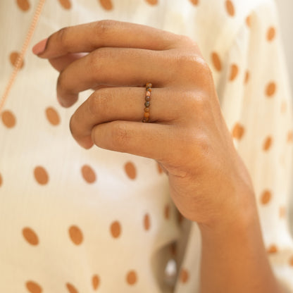 Elastic Anti-Anxiety Fidget Ring Made of Natural Faceted Gemstone Beads - Tiger's Eye