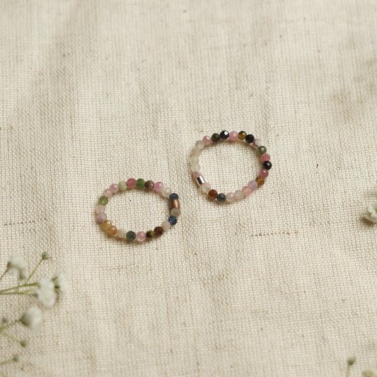 Elastic Anti-Anxiety Fidget Ring Made of Natural Faceted Gemstone Beads - Tourmaline