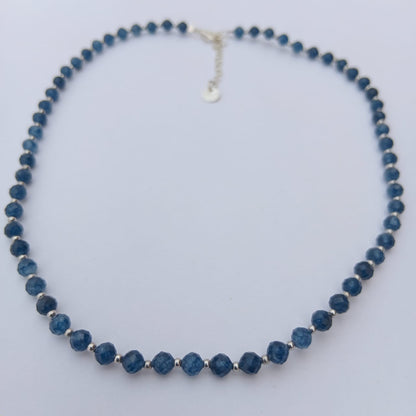 Dainty Faceted Sapphire Necklace - 4mm Natural Gemstones & Sterling Silver Clasp